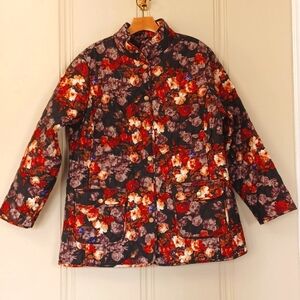 Cynthia Rowley W-2X Quilted Jacket W/Pockets. Printed In Floral Earth Tones.